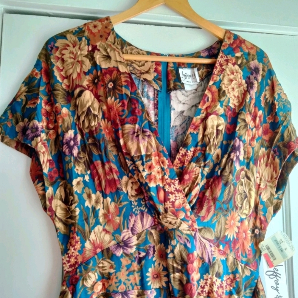 VTG Jeffrey & Dara By Linda Hutley NWT Floral Dress Size 15/16 Retro Deadstock - Picture 4 of 16